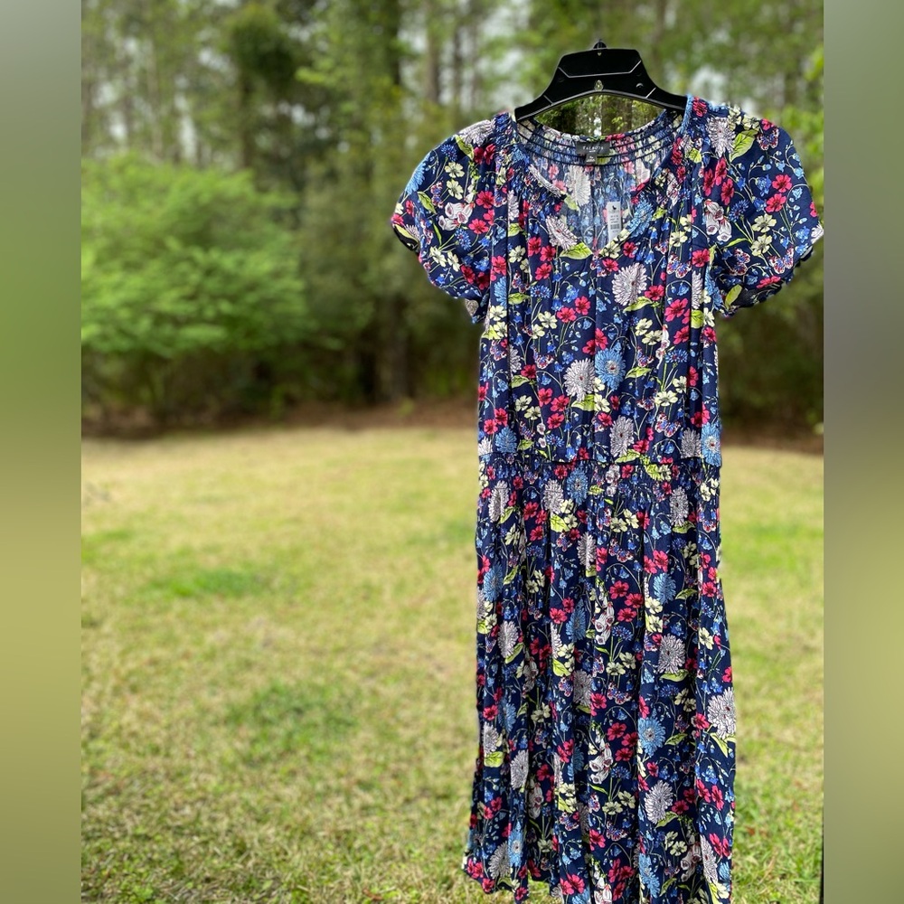 Talbots Pink and Blue Pleated Tiered Sundress